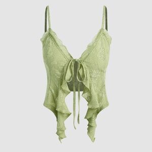 CIDER Lace Ruffle Hem Knotted Knit Crop Top